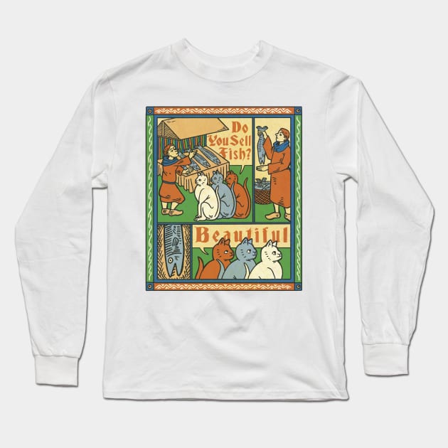 Medieval engraving art cats Long Sleeve T-Shirt by Hmus